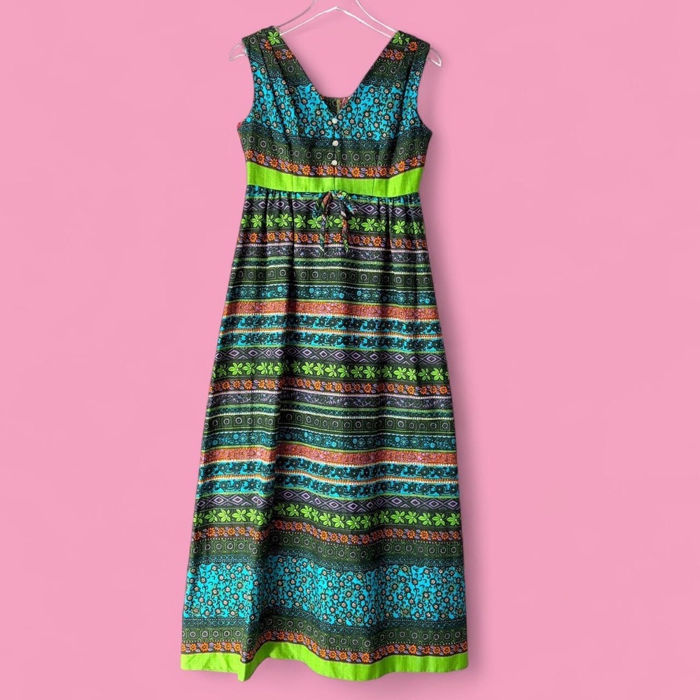 1970s Sears Hawaiian Tiki Floral Maxi Dress
